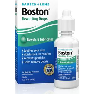Boston Rewetting Drops for Rigid Gas Permeable (RGP) Lens, Moisturizes & Soothes Eyes, Removes Debris & Particles, Restores Tear Layer, 0.33 Fl Oz, EXP: 2028-03-01