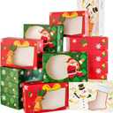 JOYIN 24PCS Christmas Cookie Boxes for Gift Giving, 8.75" x 5.75" x 2.75" Xmas Holiday Bakery Treat Boxes with Window, Kraft Cookie Tin Containers Box for Baked Goods, Cupcake, Pastry, Candy, Doughnut (Christmas Bright Color)