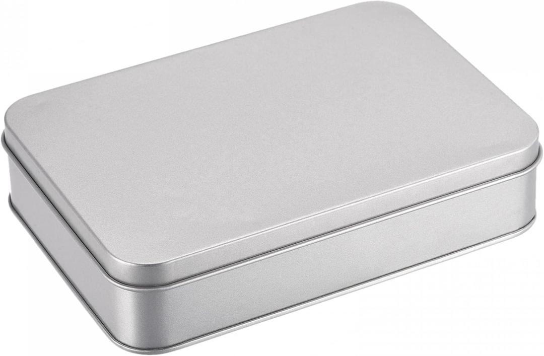 uxcell Metal Tin Box, 6.3" x 4.33" x 1.38" Rectangular Empty Tinplate Containers with Lids, Silver Tone, for Home Organizer, Candles, Gifts, Car Keys, Crafts Storage