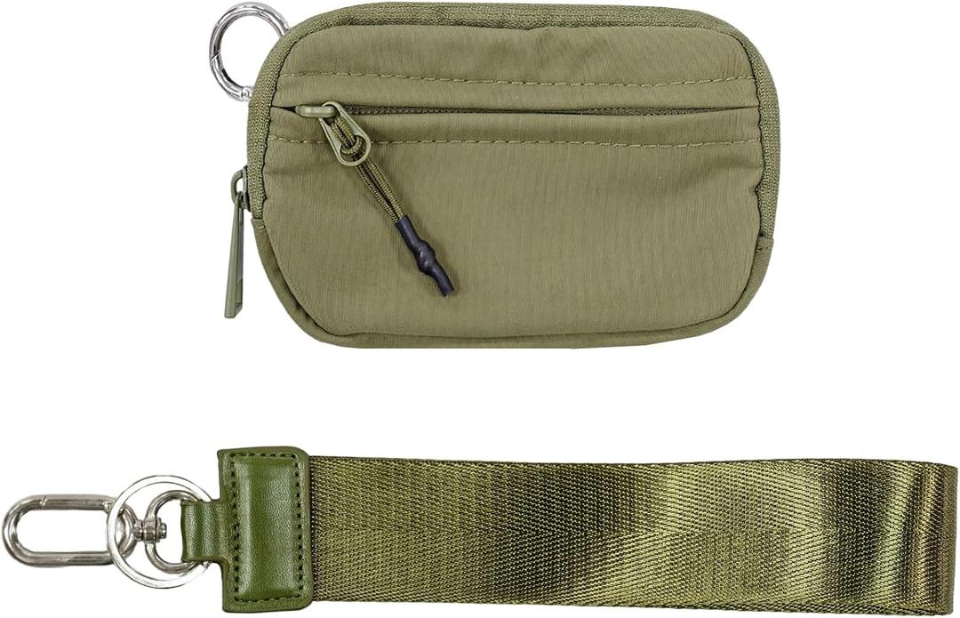 The Wallet 2nd Gen, The Pouch Wristlet for women, Zippered Card Case with ID Window/Hand strap for women, Coin Purse Mini Portable Keychain Wallet (Green)