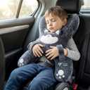 Kids Car Sleeping Pillow - X-Shaped Plush Animal for Neck & Back Support - Hands & Seat Belt Slot - Machine Washable & Compressible - Perfect for Car, Plane, Train, Boat & More - Grey