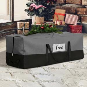 Christmas Tree Storage Bag, Fits Up to 10-12 Ft Tall Artificial Trees, Heavy Duty 600D Oxford Skeleton Storage Box with Reinforced Handles, Zipper, Transparent Pocket, Gray