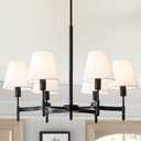 27'' Black Chandelier, 6-Light Modern White Fabric Chandelier for Dining Room Large Adjustable Rustic Farmhouse Pendant Light for Kitchen Living Room Bedroom Entryway Foyer