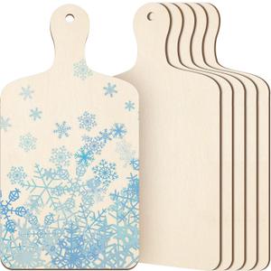 Marsui 11.8 x 6.3 x 0.1 Inch Mini Wooden Cutting Board for Craft Small Charcuterie Boards with Handle Unfinished Wood Cheese Crafts for DIY Christmas Kitchen Decor Vegetable Fruit (6 Pcs)