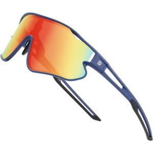 DUCO Kids Sunglasses Youth Baseball Sun Glasses Lightweight TR90 Frame UV400 Sports Cycling Shades for Boys Girls DK268 (Blue Frame Black Temple Revo Orange Lens)
