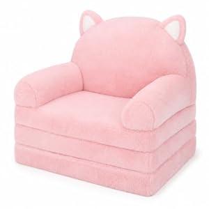 MONKISS Kids Couch, Comfy Toddler Chair, 2-in-1 Fold-Out Kids Sofa, Baby Sitting Chair with Washable Cover, Toddler Furniture for Reading, TV and Playroom, Birthday Gift for Girls, 1-4 Years Old, Pink