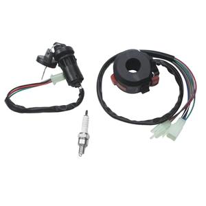 Adsspro Motorcycle 4 Wires Ignition Switch Key with Cap+3 Function Left Starter Switch +Spark Plug for 50cc 70 cc 90cc 110 cc 125cc 150cc TaoTao SUNL Chinese ATV Quad Dirt Bike Scooter 4 Wheeler