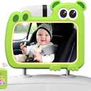 2-in-1 Baby Car Mirror with Lights & Soft Sounds, Cry Detector, Clear Night View, 360 Rotation, Shatterproof, Rear Facing Baby Car Seat Mirror with Remote Control, Perfect Baby Shower Gifts (Green)