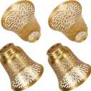 Ceiling Fan Replacement Globes, 4 Pack Chrysanthemum Pattern Fixture Replacement Globes Shades with 1-5/8" Fitter, ALUCSET 4.5" Height 4-3/4" Diameter, Metal Cover for Pendant Lamp-Yellow Brass&Gold
