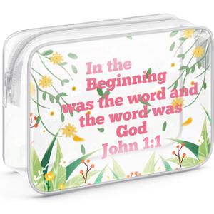 Christian Christmas Gifts for Women John 1:1 Clear Makeup Bag with Zipper Inspirational Gifts for Women Friends Religious Baptism Gifts for Adults Cosmetic Travel Bag Organizer Bible Verse Gifts (... was the word, and the word was God John 1:1)