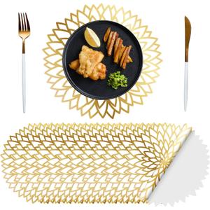 Sinmoe 100 Pack Disposable Paper Placemats Bulk 13 Inch Paper Charger Place Mat Party Charger Plates Table Place Mats for Dinner Wedding Birthday Baby Shower Spring Dining Tableware(Golden Print)