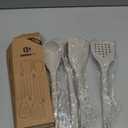 Pack of 4 Silicone Cooking Utensils Set, Non Stick Solid Spatulas and Heat Resistant Slotted Spoons with Back Hooks, Ideal BPA Free Kitchen Utensils Set for Frying,Serving,Turning,Stirring(KHAKI)