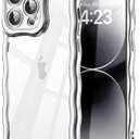 3 x SKYLMW Compatible with iPhone 14 Plus Case, Kawaii Cute Curly Wave Frame Luxury Plating Edge, Stylish Glossy Clear Back, Soft TPU Shockproof Protective Cases for iPhone 14 Plus, Sliver