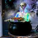 HOMELEX Large Black Plastic Witches Cauldron with Smoke LED Halloween Skeleton Candy Bowl Decoration Indoor Outdoor Party Table Decor