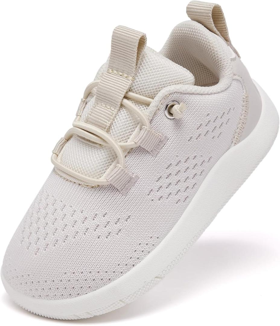 MORENDL Toddler Shoes Boys Girls Slip On Wide Shoe Baby Walking Shoes Breathable Zero Drop Sneakers Minimalist Tennis Outdoor CreamWhite Size 7