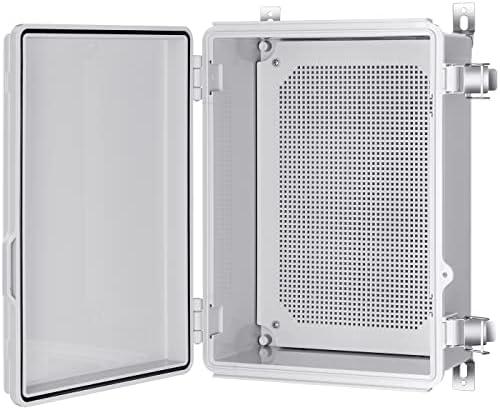 Gratury Junction Box, IP67 Waterproof Plastic Enclosure for Electrical Project, Hinged Grey Cover, Includes Mounting Plate and Wall Bracket (Grey Cover, 14.6"×10.6"×5.9")