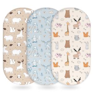 Baby Bassinet Sheets Girl Boy, Fitted Bassinet Sheet Set 3 Pack Bassinet Mattress Sheets Universal Fit for Rectangle, Round, Oval, Hourglass Mattress, Soft Breathable Blue & Apricot Bear
