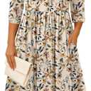 Zeagoo 3/4 Sleeve Women's Dress Casual Flowy A-Line Midi Tshirt Dresses with Pockets Crewneck Vocation Boho Beach Sundress (L)