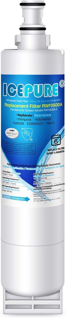 ICEPURE 4396508 Refrigerator Water Filter Compatible with Whirlpool 4396508, 4396510, Filter 5, EDR5RXD1, NL240V, WFL400, LC400V, 4392857, RWF0500A 1PACK