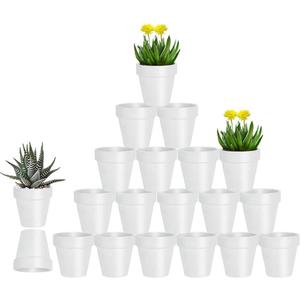 vensovo 3 Inch White Terra Cotta & Terracotta Pots with Drainage - 20 Pack Clay Flowerpots, Succulent Nursery Planter Great for Plants, Crafts, Wedding Favor