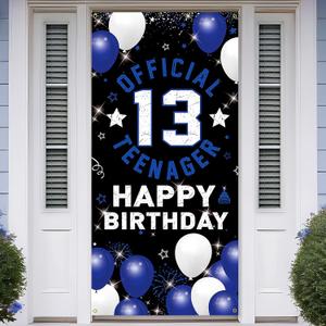 Vicycaty Happy 13th Birthday Decorations for Boys Girls – Official Teenager Fabric Banner Backdrop, Door Porch Yard Sign, Blue Birthday Party Supplies and Photo Booth Props for Indoor Outdoor Décor