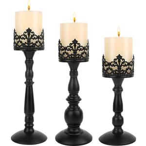 Black Vintage Candle Holder for Table Centerpiece Gothic Candle Stand Set