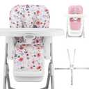 Baby High Chair Cover Replacement, Reversible & Waterproof High Chair Cushion Pad Home & Restaurant use, Includes 5-Point Harness Strap, Chair Not Included - Pink