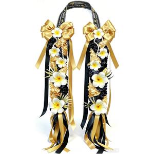 67" 2026 Black Gold Graduation Leis Class of 2026 Grad Ribbon Lei Hawaiian Ribbon Graduation Braided Lei with Flowers for High School College Student Congrats Grad Gifts Party Accessories