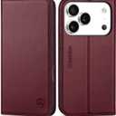 SHIELDON Genuine Leather Case Wallet for iPhone 17 Pro 5G 6.3" | RFID Blocking Credit Card Holder | Magnetic Closure | Folio Cover | Kickstand | TPU Soft Phone Shell 2025 | Wine Red