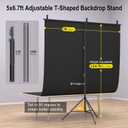 LINCO Lincostore 5x6.7ft Backdrop Stand, Portable Black Photo Backdrop Background with T-Shape Stand, Carry Bag, Spring Clamp for Photography Party Decoration Streaming Studio (Black Backdrop), 6.5' x 5'