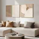 Framed Neutral Abstract Wall Art for Living Room, Large Modern Brown Cream Artwork for Walls, 3 Piece Boho Minimalist Canvas Paintings Wall Decor for Kitchen, Bedroom, Home Office - Total 24" x 52"