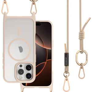 MAGEASY Case for iPhone 16 Pro 6.3" - Case with Crossbody Strap, 16ft Drop Protection, Compatible with MagSafe | Roam M (Ros)