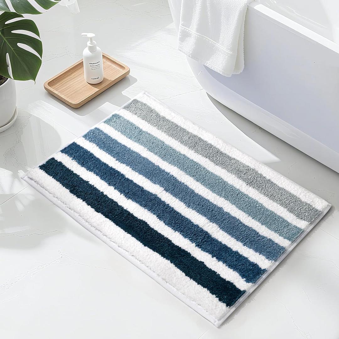 Sunlit Ombre Blue Bathroom Rug Nautical Bath Mat for Bathroom Non Slip 24"x17" Blue and White