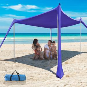 Beach Tent - 10 x 10 FT Beach Canopy, Portable Beach Tent Sun Shelter UPF50 with 4 Sandbags, Anti-Wind Ropes,Ground Pegs, and Stability Poles,Outdoor Beach Shade Canopy for Camping