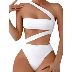 Lilosy Sexy Cutout Tube High Waist Bandeau Bathing One Piecce Swimsuit, S, White
