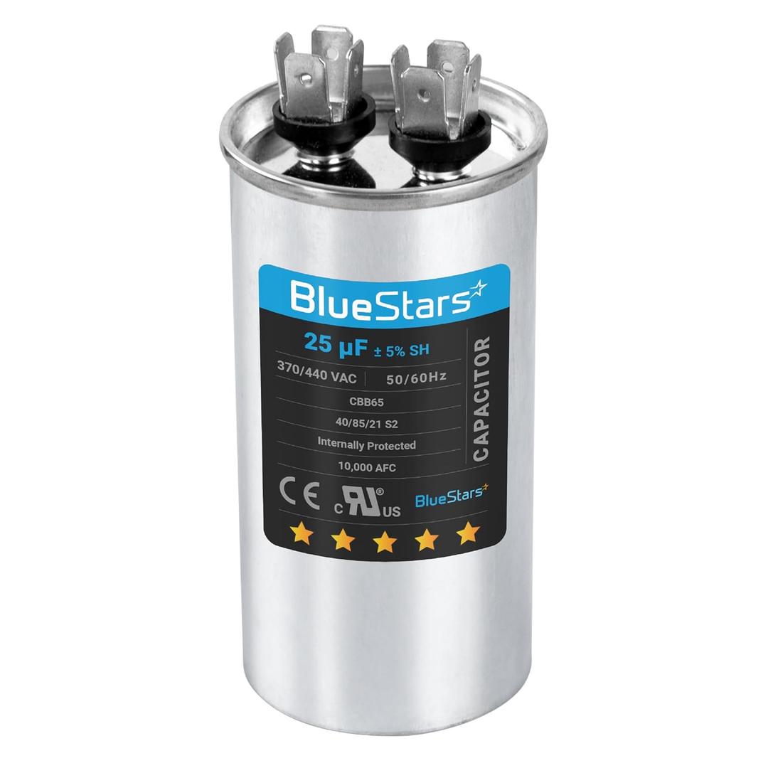 [UL Certified] BlueStars 25 uF MFD 5% MFD 370 V VAC or 440 Volt Multi-Purpose Motor Run Round Capacitor - Compatible with Air Conditioner or Heat Pump Condenser