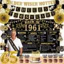 65th Birthday Decorations for Men Women, 36 Pcs Back in 1961 Birthday Party Decorations, Black Gold Happy 65th Banner,Vintage 65th Birthday Table Decorations ,Cake Topper, Sash Party Supplies
