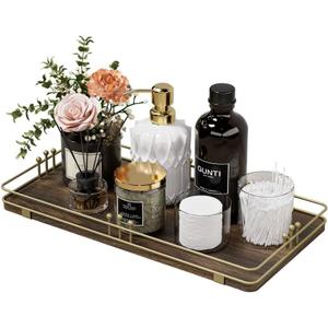 Toilet Paper Basket, Bathroom Basket for Counter Toiletries Towel Decor, Toilet Tank Tray, Guest Back of Toilet Organizer Storage, Vanity Tray for Perfume Makeup, Kitchen 13x6.5 Brown-Gold