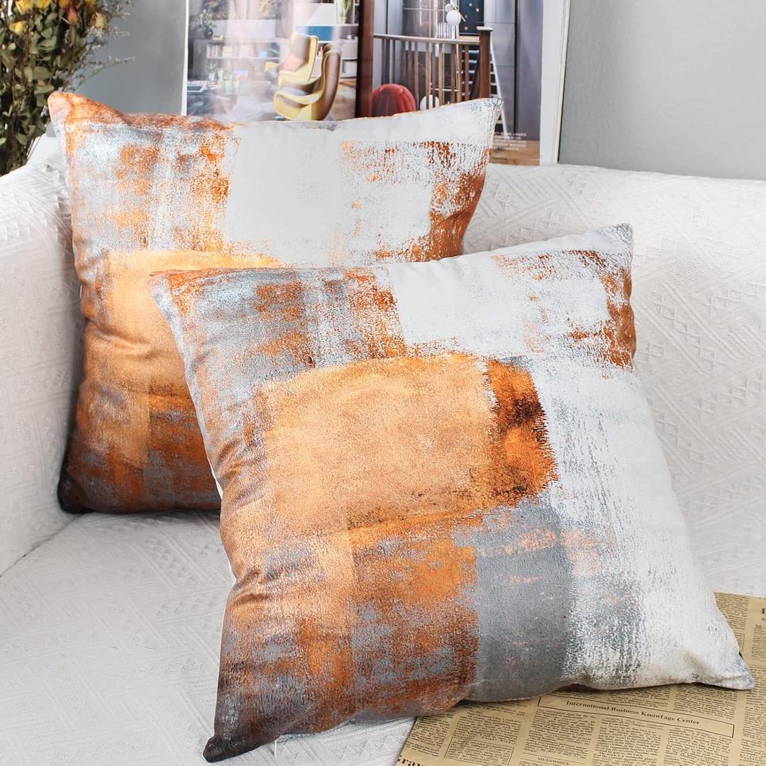 OYIMUA Orange Throw Pillow Covers 20x20,Modern Abstract Orange and Gray Couch Pillow Covers,Decorative Accent Pillow Cover,Square Pillow Cases for Sofa Living Room Bedroom Set of 2 (Oange)
