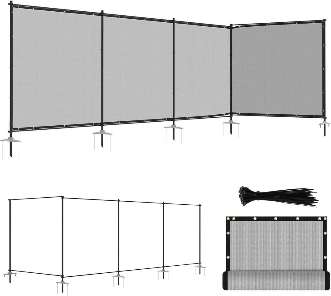 ECOOPTS 5'Hx24'L Privacy Fence Set with Poles and Rails Ground Spikes Fence Kit for Patio Garden Pool Yard (Light Gray)