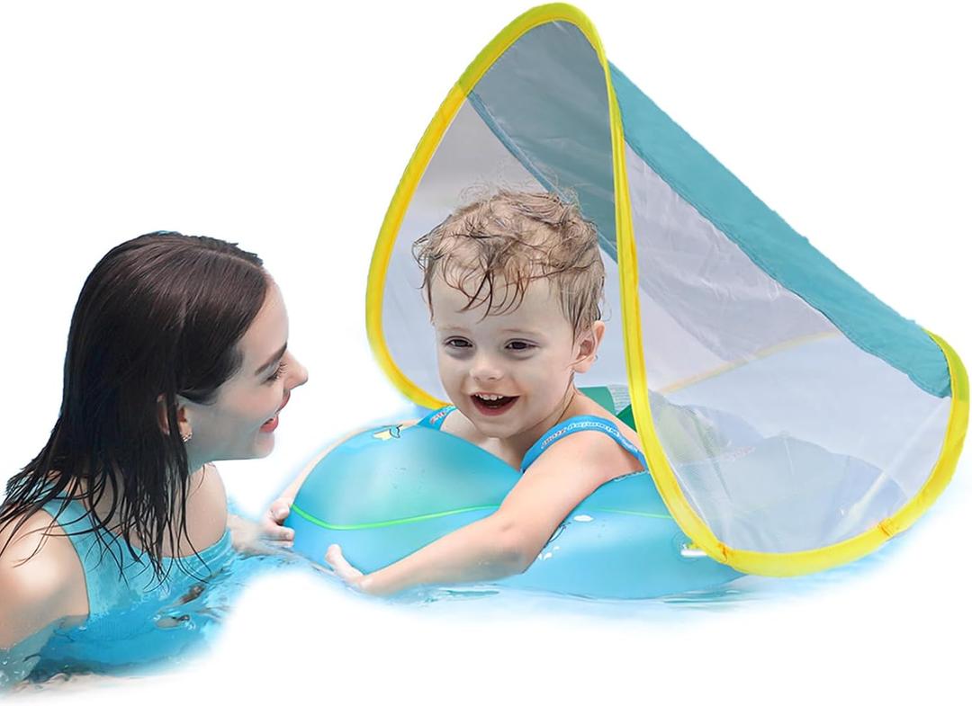 Free Swimming Baby Inflatable Baby Float with Sun Canopy Size Improved Infant Pool Floaties Swimming Pool Toys for The Age of 3-36 Months (Blue, X-Large)