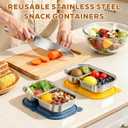 Cmonie 2-Compartment 14.5oz Stainless Steel Snack Containers, Reusable Snack Containers with Silicone Lids Food Storage Bento Box for Snacks, Fruits (2Pack-Yellow&Blue)