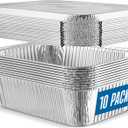 10 Pack Aluminum Pans 8'' x 10" Disposable Pans with Covers Heavy Duty 5 lb Foil Pans for Baking and Cooking