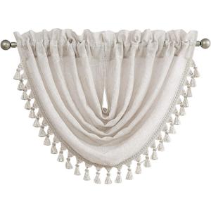 Central Park Linen Waterfall Valance Window Curtain Linen Texture White GEO Embroidery Rod Pocket for Living and Bedroom Semi Sheer Kitchen Curtain, 56"x38", 1 Piece Linen (Embroidered) Central Park Linen Waterfall Valance Window Curtain Linen Texture White GEO Embroidery Rod Pocket for Living and Bedroom Semi Sheer Kitchen Curtain, 56"x38", 1 Piece Linen (Embroidered)