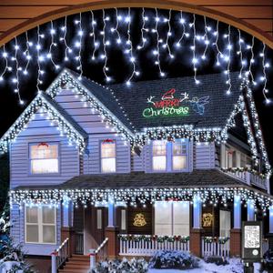 White Christmas Lights Outdoor Waterproof, 132 ft 1280 LED Icicle Lights for Outside, Plug in 8 Modes Timer Twinkle Lights for House Patio Xmas Porch Tree Yard Exterior Decorations