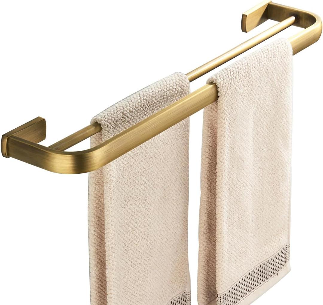 Flybath Towel Rail Bar Double Layer Brass Antique Holder Wall Mounted, Brushed Bronze