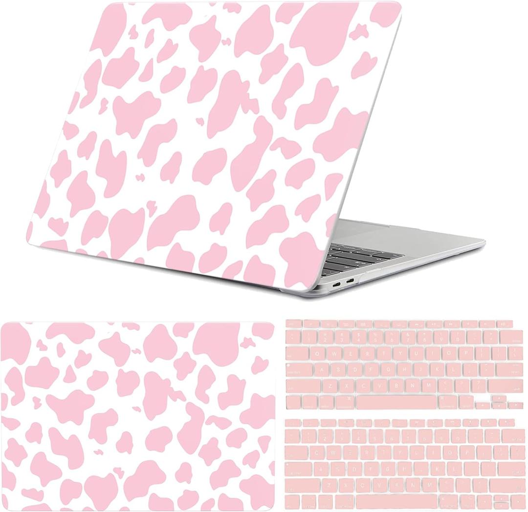 Compatible with MacBook Air 13 inch Case,2020 2019 2018 Release,(A2337 M1 A2179 A1932),with Touch ID and 2 Pack Keyboard Protectors,Laptop Plastic Hard ShellPink Cow
