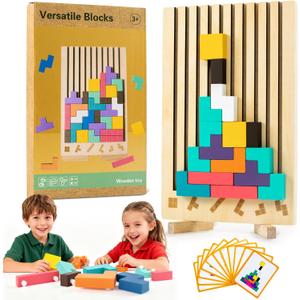 Wooden Montessori Russian Blocks Puzzle  3D Stacking Toy for 3-6 Year Olds Toddlers Educational Gift & Brain Teaser for Critical Thinking Montessori Brain Blocks for Boys & Girls (Classic)