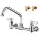 Favorpo Wall Mount Kitchen Sink Faucet 8 Inch Center Wall Mounted Commercial Faucets with 8 Inches Swivel Spout 2 Handle for Laundry Restaurant(Brushed, 8")