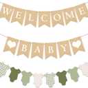 VitalCozy 3 Pcs Baby Suit Banner Pre Strung Burlap Bunting Garland and Welcome Baby Shower Decorations Newborn Birth Sign for Boy Girl Gender Neutral Birthday Gingham Party Supplies Photo Backdrop